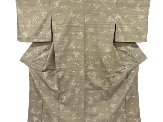 未使用品　仕立て上がり　扇模様織り出し手織り紬着物